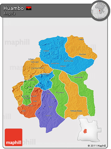 Political 3D Map of Huambo, single color outside