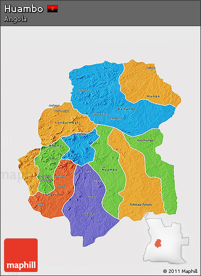 Political 3D Map of Huambo, single color outside