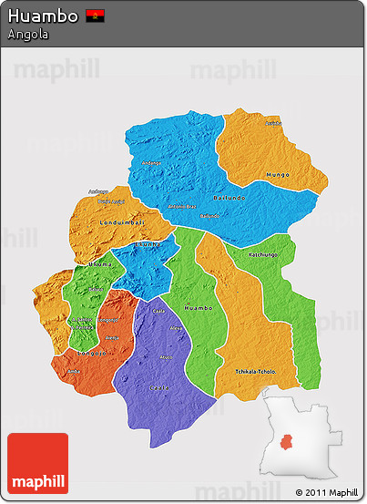 Political 3D Map of Huambo, single color outside
