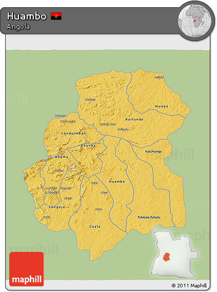 Savanna Style 3D Map of Huambo, single color outside