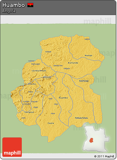 Savanna Style 3D Map of Huambo, single color outside