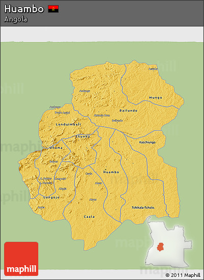 Savanna Style 3D Map of Huambo, single color outside