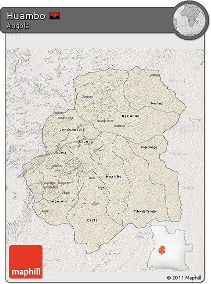 Shaded Relief 3D Map of Huambo, lighten