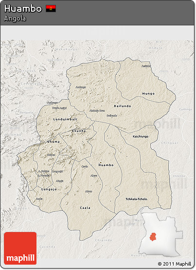Shaded Relief 3D Map of Huambo, lighten