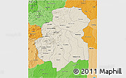 Shaded Relief 3D Map of Huambo, political shades outside