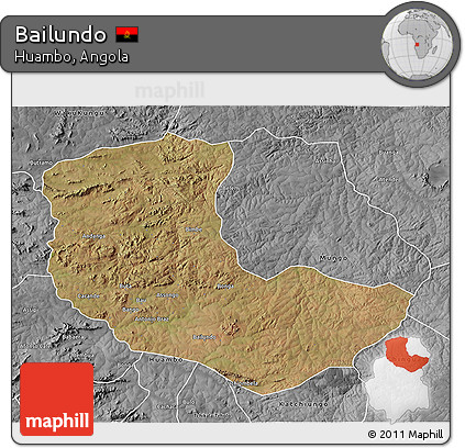 Satellite 3D Map of Bailundo, desaturated