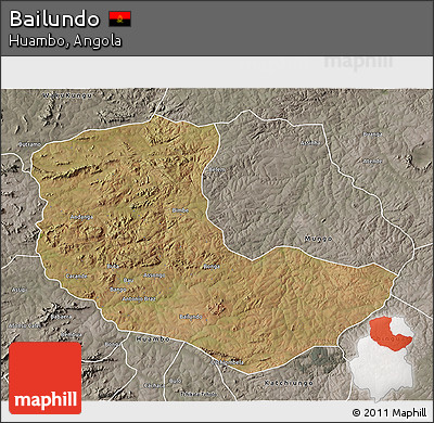 Satellite 3D Map of Bailundo, semi-desaturated