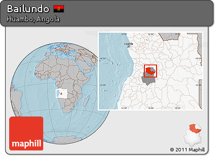 Gray Location Map of Bailundo, highlighted country, highlighted parent region, hill shading