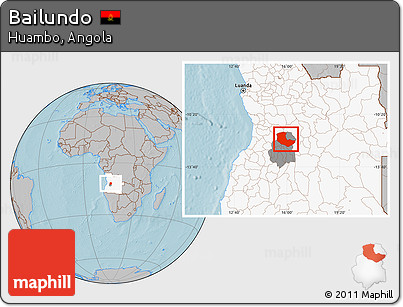 Gray Location Map of Bailundo, highlighted country, highlighted parent region, hill shading