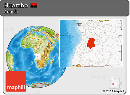 Physical Location Map of Huambo, highlighted country