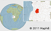 Savanna Style Location Map of Huambo, highlighted country, hill shading