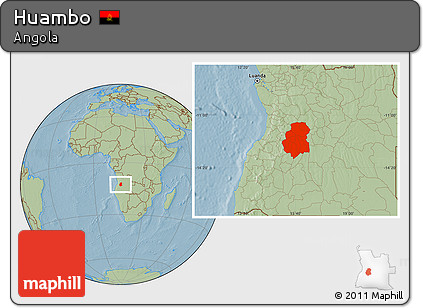 Savanna Style Location Map of Huambo, hill shading