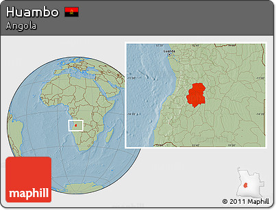 Savanna Style Location Map of Huambo, hill shading