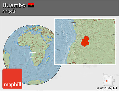 Savanna Style Location Map of Huambo, hill shading