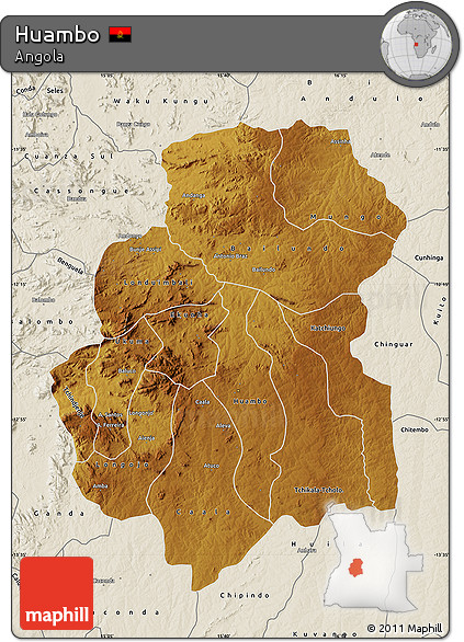 Physical Map of Huambo, shaded relief outside