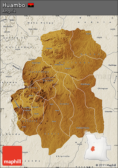 Physical Map of Huambo, shaded relief outside