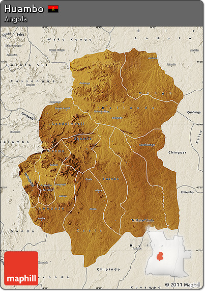 Physical Map of Huambo, shaded relief outside