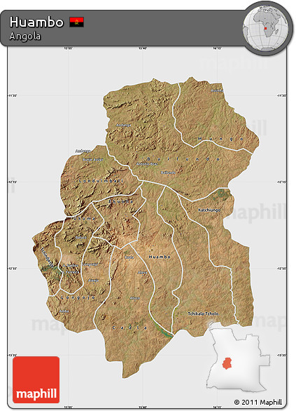 Satellite Map of Huambo, single color outside