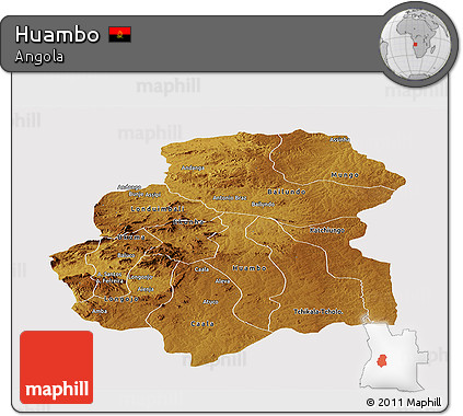 Physical Panoramic Map of Huambo, cropped outside