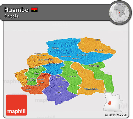 Political Panoramic Map of Huambo, single color outside