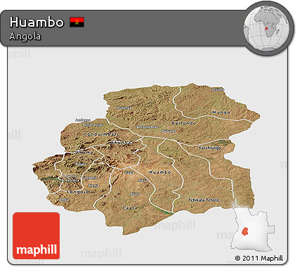 Satellite Panoramic Map of Huambo, single color outside