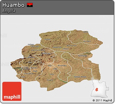 Satellite Panoramic Map of Huambo, single color outside