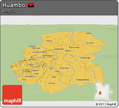 Savanna Style Panoramic Map of Huambo, single color outside