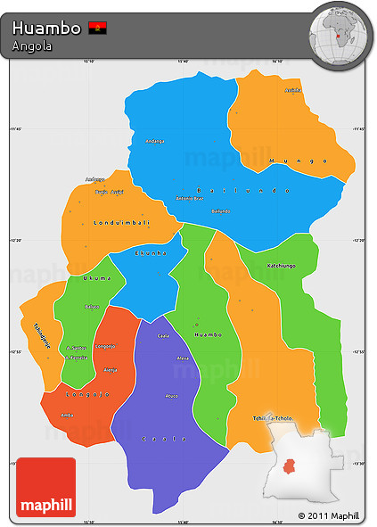 Political Simple Map of Huambo, single color outside