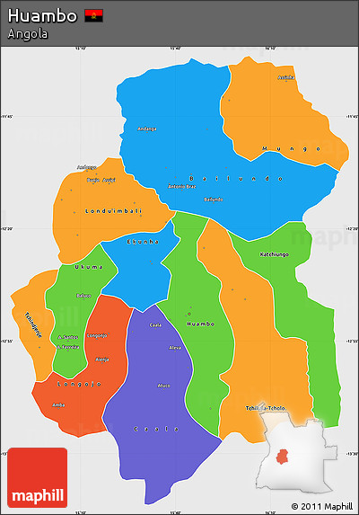 Political Simple Map of Huambo, single color outside