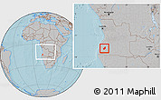 Gray Location Map of Chibia, within the entire country, hill shading