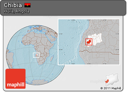 Gray Location Map of Chibia, highlighted parent region, hill shading