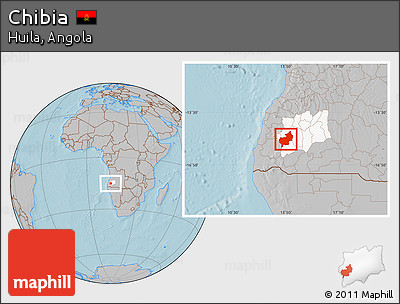 Gray Location Map of Chibia, highlighted parent region, hill shading