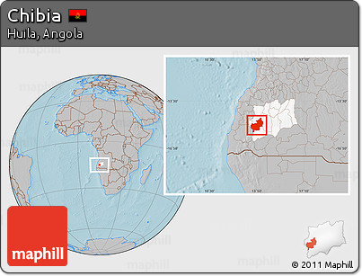 Gray Location Map of Chibia, highlighted parent region, hill shading