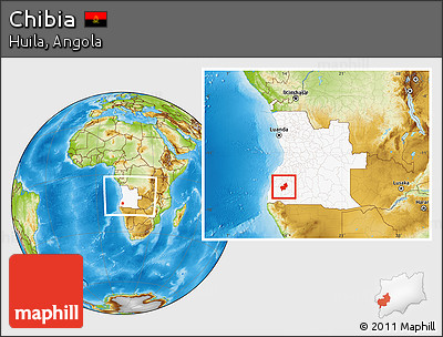 Physical Location Map of Chibia, highlighted country, within the entire country
