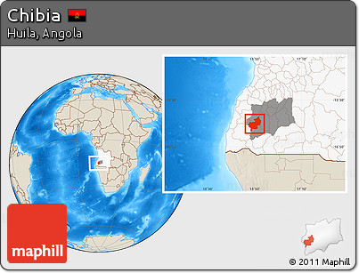 Shaded Relief Location Map of Chibia, highlighted country, highlighted parent region