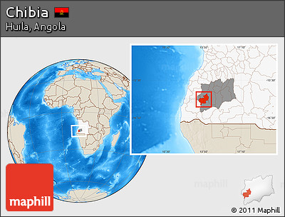 Shaded Relief Location Map of Chibia, highlighted country, highlighted parent region