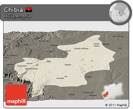 Shaded Relief Panoramic Map of Chibia, darken