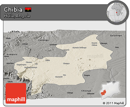 Shaded Relief Panoramic Map of Chibia, darken, semi-desaturated