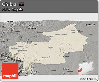 Shaded Relief Panoramic Map of Chibia, darken, semi-desaturated