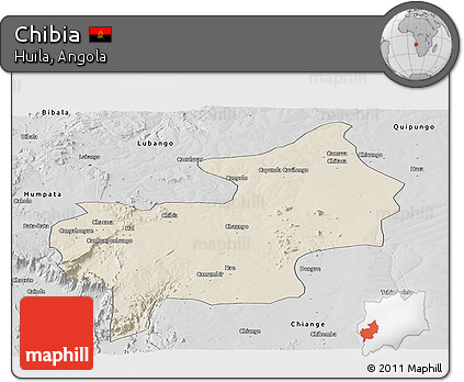 Shaded Relief Panoramic Map of Chibia, desaturated