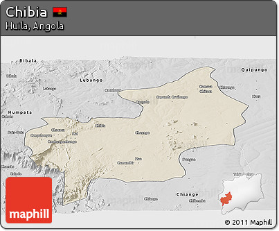 Shaded Relief Panoramic Map of Chibia, desaturated