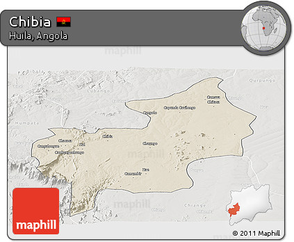 Shaded Relief Panoramic Map of Chibia, lighten, semi-desaturated