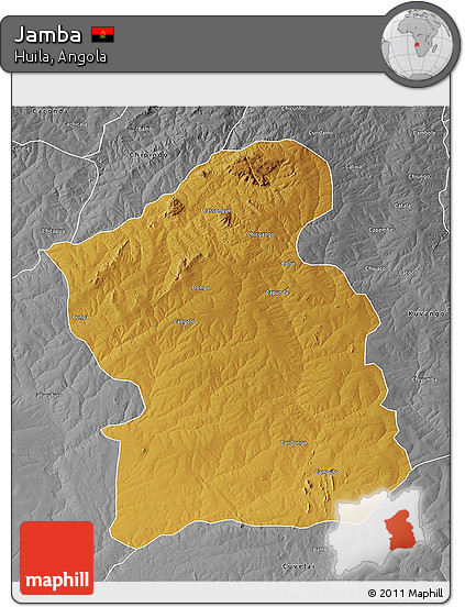 Physical 3D Map of Jamba, desaturated