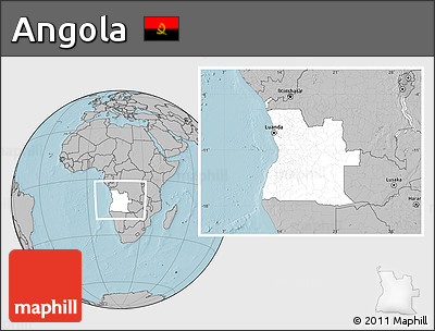 Blank Location Map of Angola, gray outside, hill shading outside