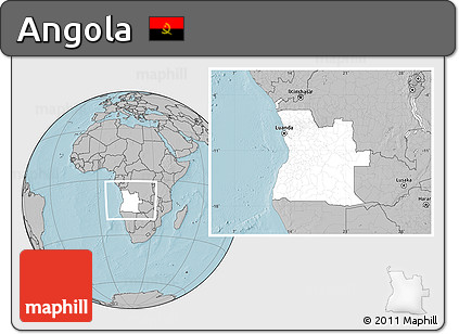 Blank Location Map of Angola, gray outside, hill shading outside
