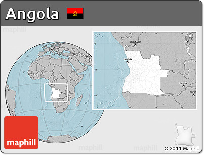 Blank Location Map of Angola, gray outside, hill shading outside