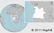 Blank Location Map of Angola, gray outside, hill shading outside