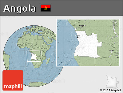Blank Location Map of Angola, savanna style outside, hill shading outside