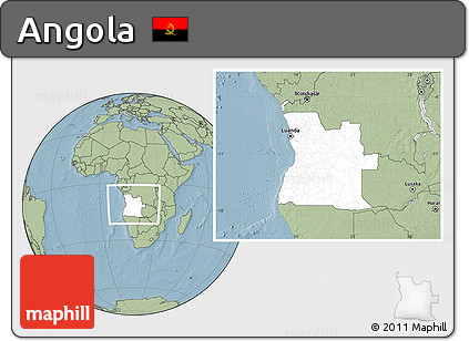 Blank Location Map of Angola, savanna style outside, hill shading outside