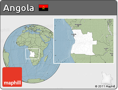 Blank Location Map of Angola, savanna style outside, hill shading outside